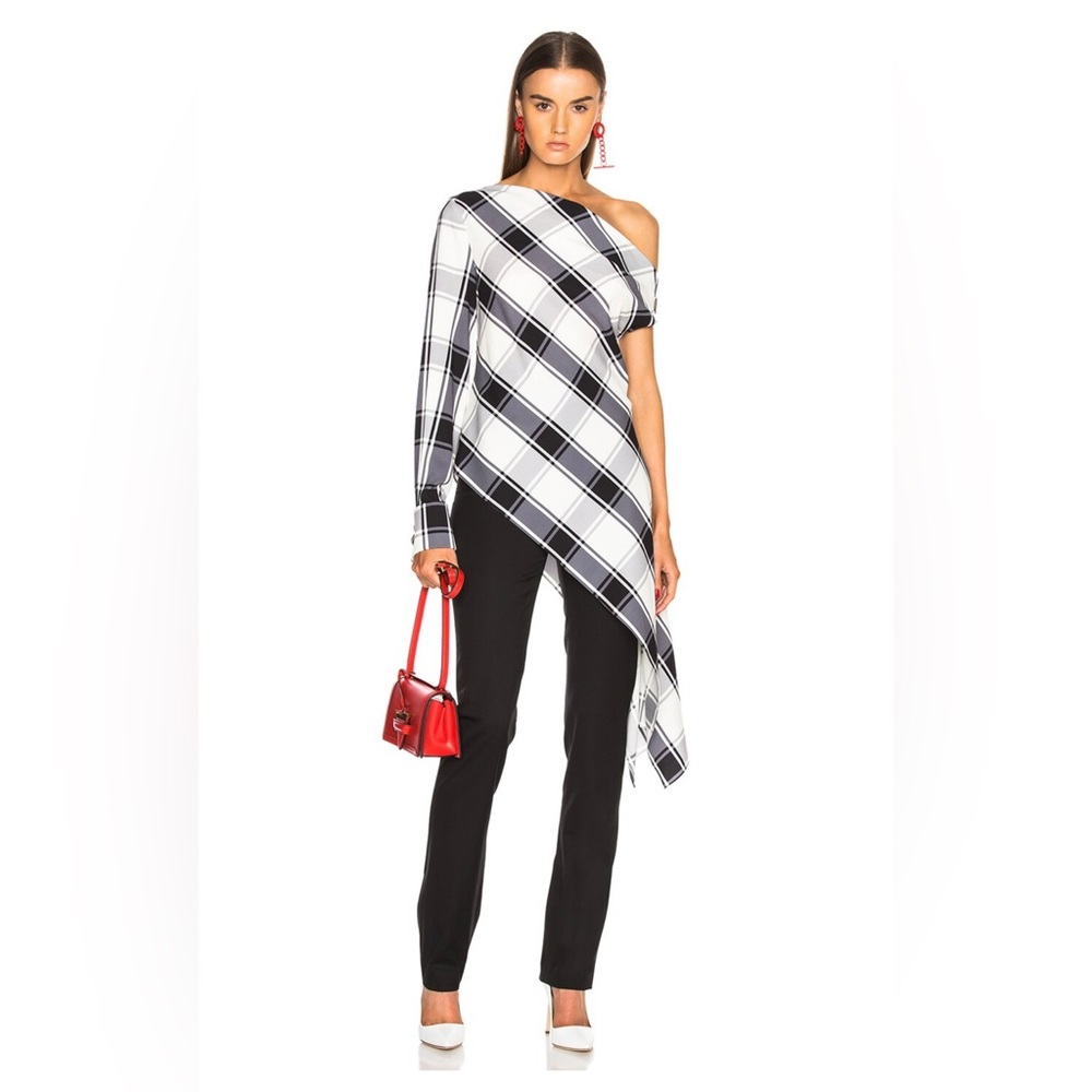 MONSE Plaid One Sleeve Georgette Blouse - Picture 3 of 5